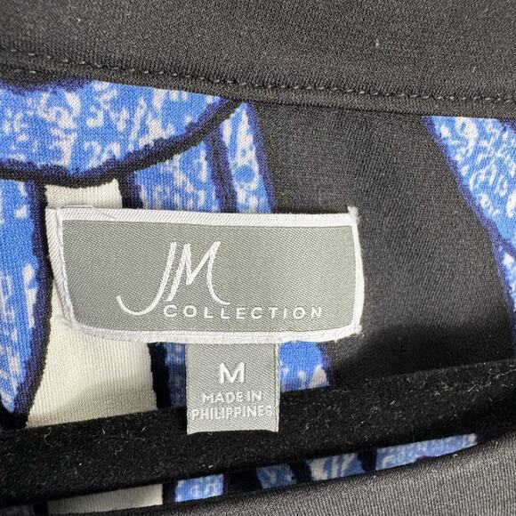 JM Collection Black Blue White Studded 3/4 Sleeve Stretchy Blouse Size M - Picture 5 of 6
